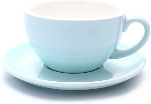 Cappuccino Barista Latte Art Cup and Saucer New Bone China for Coffee Shop (Glossy Light Blue, 8.5 oz)