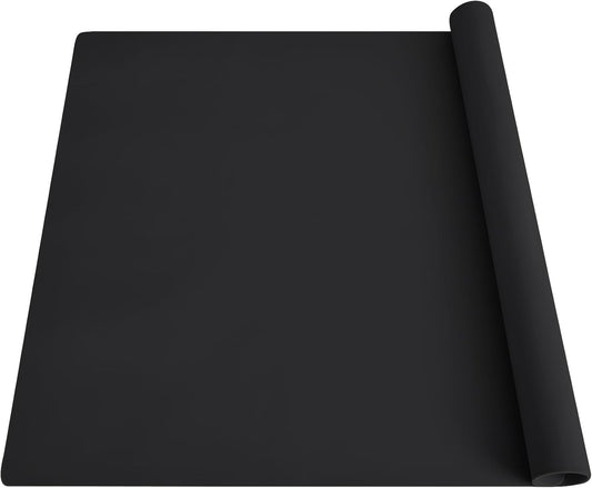 2MM Extra Thick Silicone Mats for Kitchen Counter, 23.6" x15.7" Non-Slip Waterproof Large Countertop Protector Mat, Heat Resistant Mat, Washable Silicone Craft Mat, Placemat, Baking Mat, Black