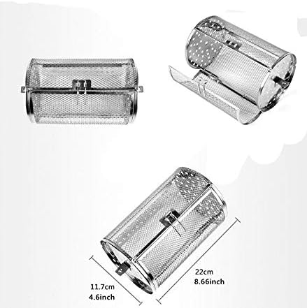 Falytemow 12 x 18 cm Stainless Steel Rotisserie Grill Roaster Drum Oven Basket Oven Roast Baking Rotary for Peanut Dried Nut Coffee Beans BBQ