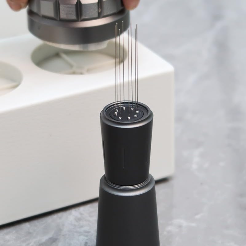 Modern Coffee WDT Espresso Distribution Tool, Geometric Design, Manual Adjustable, Black