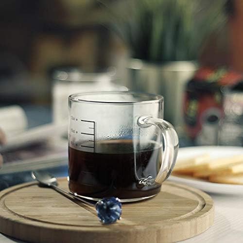 LUXU Glass Coffee Tea Cups Set of 2,Clear Coffee Mugs for Hot or Cold Beverages,Large Wide Mouth Drinking Glasses,Perfect for Mocha,Latte,Milk,Cappuccino,Water and Juice -14 oz Measuring Cups