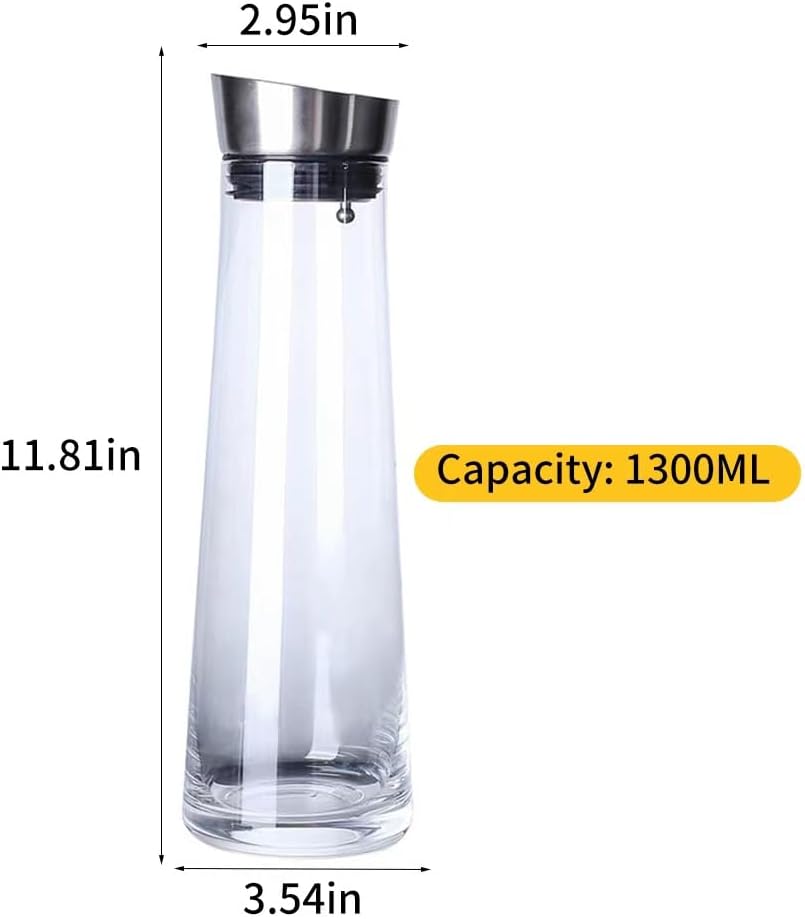 Glass Pitcher with Lid,1.3L Water Carafe for Fridge,Water Pitcher Glass Jug with Lid and Spout for Hot/Cold Water,Ice Tea and Juice Beverage