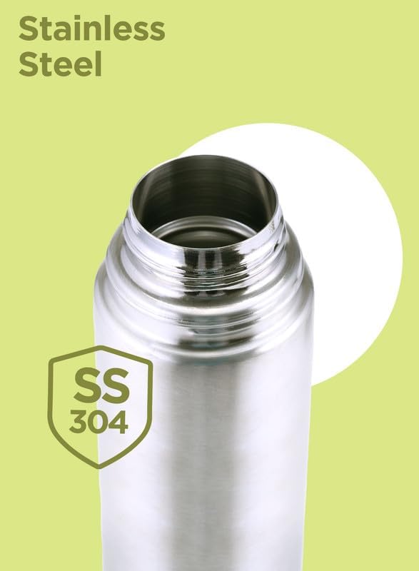 Milton Thermosteel Flip Lid Flask 350, Double Walled Vacuum Insulated Thermos 350 ml | 12 oz | 24 Hours Hot and Cold Water Bottle with Cover, 18/8 Stainless Steel, BPA Free, Leak-Proof | Silver