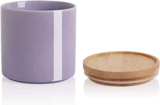 Sweejar Ceramic Food Storage Jar, Stackable Kitchen Canisters, Containers with Airtight Seal Wooden Lid for Serving Coffee Grounds, Coffee Bean, Flour, Tea, Spice and More - 39 Fl Oz (Purple)