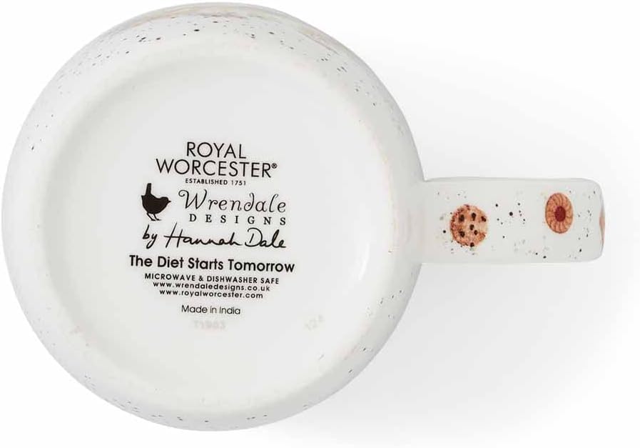 Royal Worcester Wrendale Designs Farmhouse Style Mug, Diet Starts Tomorrow - 14 oz Fine Bone China Mug with Hamster Illustration for Cozy Kitchen Vibes - Floral Drinkware for Daily Comfort