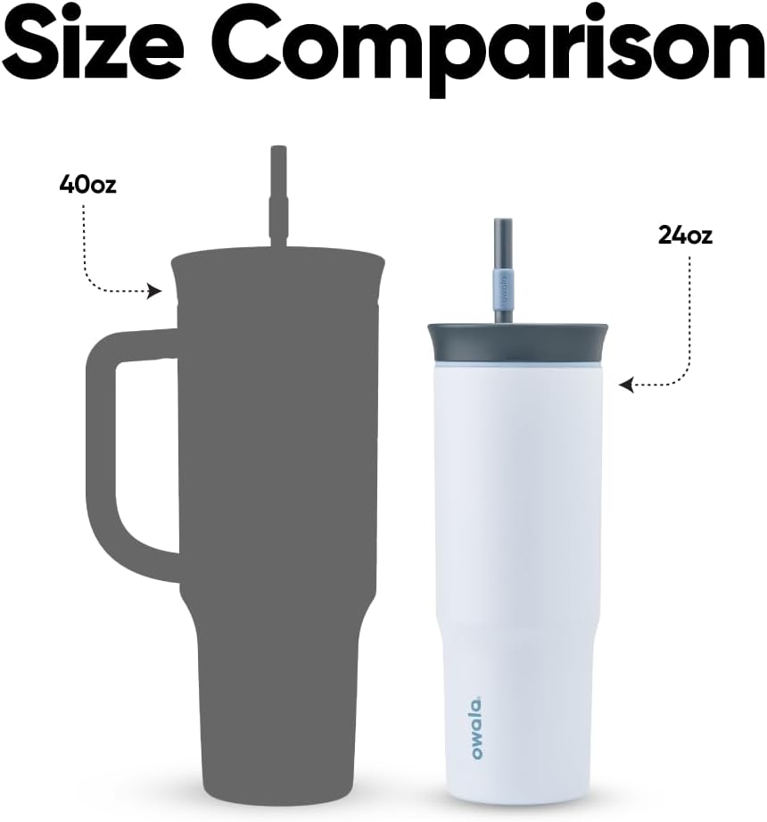 Owala Stainless Steel Triple Layer Insulated Travel Tumbler with Spill Resistant Lid and Straw, BPA Free, 24 oz, Grey/Blue (The Great Blue)