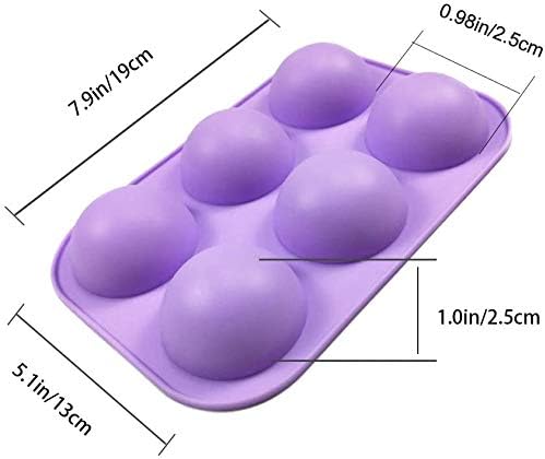 2 Pack 6-Cavity Semi Sphere Silicone Mold, Baking Mold for Making Hot Chocolate Bomb, Cake, Jelly, Dome Mousse (Purple)