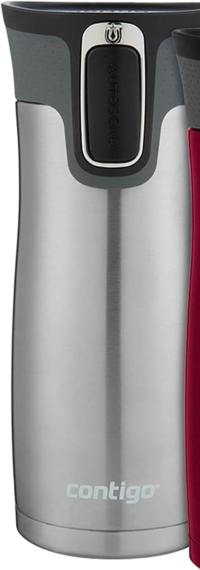 Contigo West Loop Stainless Steel Vacuum-Insulated Travel Mug with Spill-Proof Lid, 16oz 2-Pack, Very Berry & Steel Colors, Keeps Hot to 5h & Cold to 12h