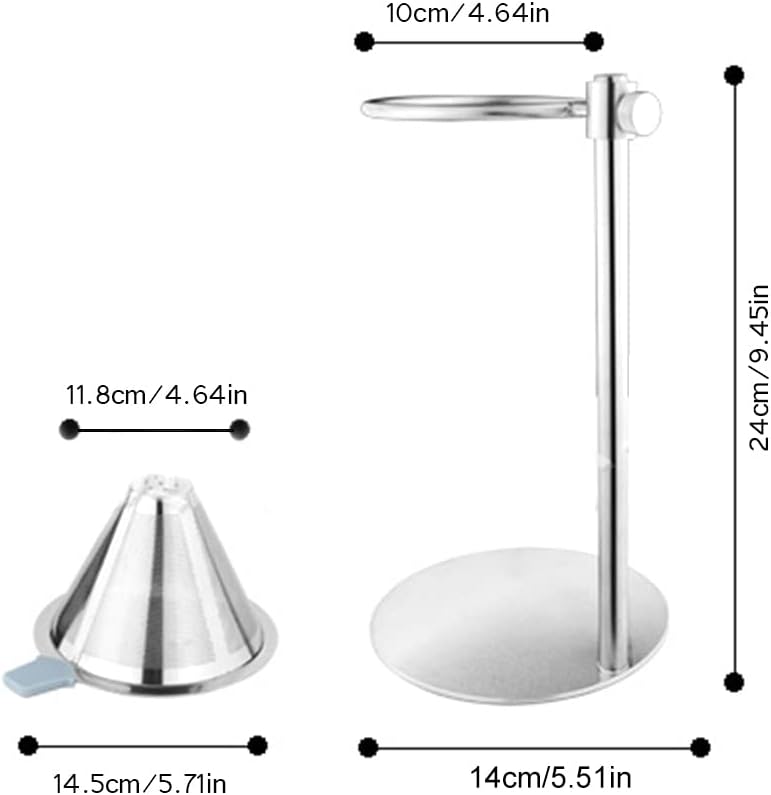 Stainless Steel Adjustable Pour Over Coffee Maker, Adjustable Stand, Double Layer Filter, Freestanding Drip Cone Brewer and Stand, Make Coffee Directly into Mug, Cup or