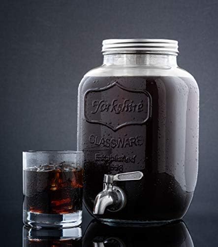 Original Grind Coffee Co.,1 Gallon Cold Brew Coffee Maker,Easy Pour Stainless Steel Spigot Tap,Extra Thick Glass Pitcher Brewing System Iced Coffee Maker,Refrigerator Safe Storage