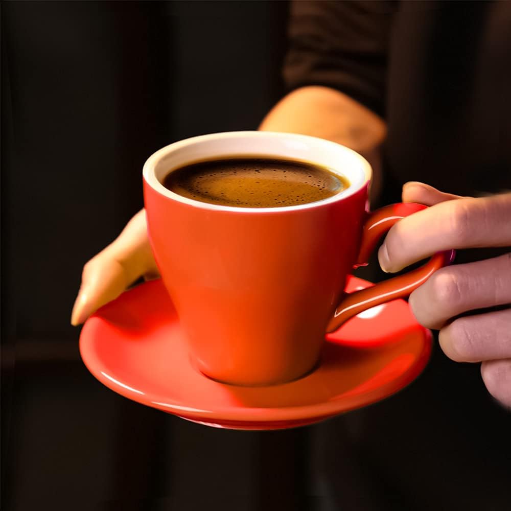 Porcelain Espresso Cup with Saucer, Espresso shot Cup, 80ml/2.7Oz, Orange