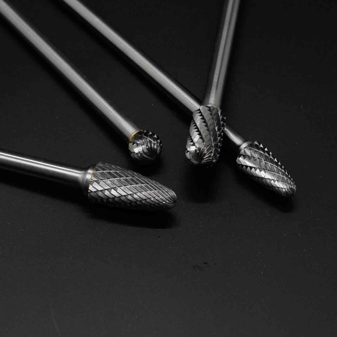 4pcs 6mm Shank Die Grinder Burr Set Rotary File Set Fits Rotary Tool 6-Inch Long Shank Tungsten Carbide Burr Set for Woodworking Drilling Carving Engraving