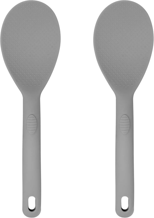 Silicone Rice Paddle Set – 2-Piece Set of Spoon Spatulas for Non-Stick Cookware – Kitchen Tools and Accessories with Comfortable Handles, Heat-Resistant Utensils for Cooking and Baking – Grey