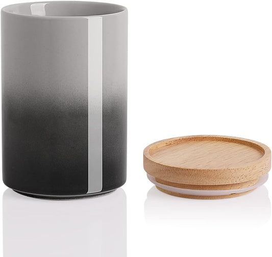 Sweejar Ceramic Food Storage Jar, Stackable Kitchen Canisters, Containers with Airtight Seal Wooden Lid for Serving Ground Coffee, Tea, Sugar, Salt and More - 28 Fl Oz (Gradient Gray)