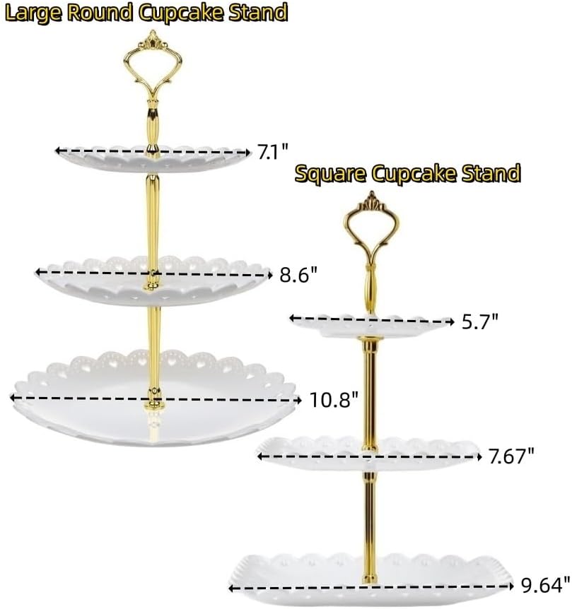 2 Pack of Large Plastic Dessert Stands, 3 Tier Cupcake Stand, 3 Tiered Serving Display Stand Reusable Pastry Dessert Tower Tray/Platter for Tea Party, Baby Shower and Wedding (White)