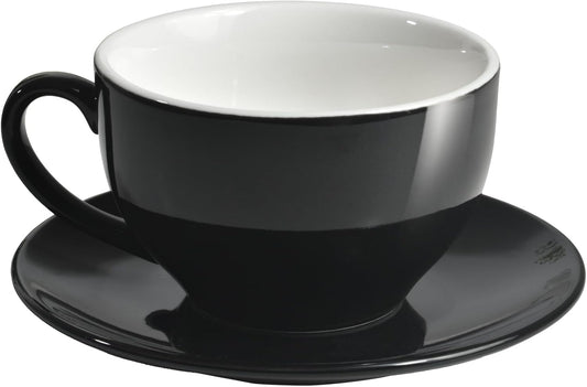 Porcelain Coffee Cup with Saucer 220ml/7.3oz for Cappuccino, Latte, and Tea, Black