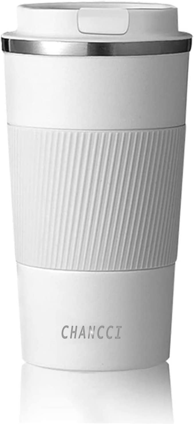 Travel Coffee Mug Spill Proof Leakproof 12 oz Insulated Coffee Mug with Screw Lid, Stainless Steel Vacuum Tumbler Reusable Thermal Coffee Cup to go for Hot and Cold Drinks -380ml, White