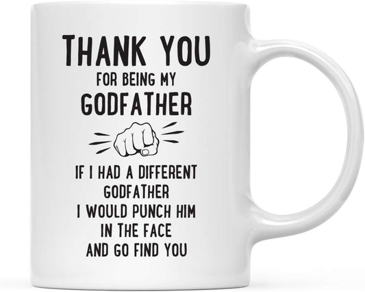 Andaz Press Funny Family 11oz. Coffee Mug Gift, Thank You for Being My Godfather, Punch in Face, 1-Pack, Christmas Birthday Drinking Cup Present Ideas