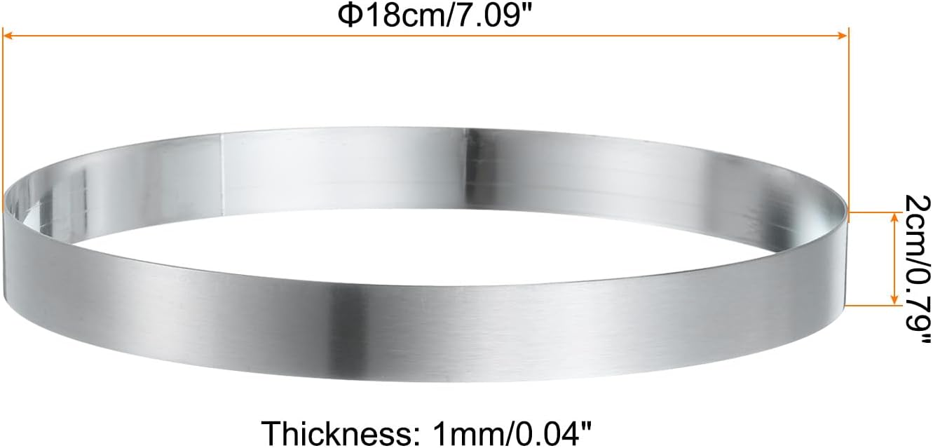 HARFINGTON Round Cake Ring 7.09 x 1 Inch Seamless Stainless Steel Pastry Mousse Dessert Ring Mirror Coating for Baking Cooking English Muffins Crumpet Making Tool