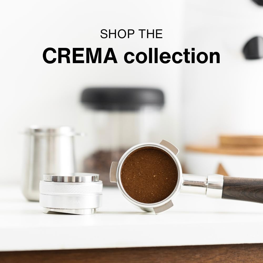 Crema Coffee Products 58mm Bottomless Naked Portafilter | Compatible with 58mm for E61 | Includes Double Shot Filter Basket | Olivewood