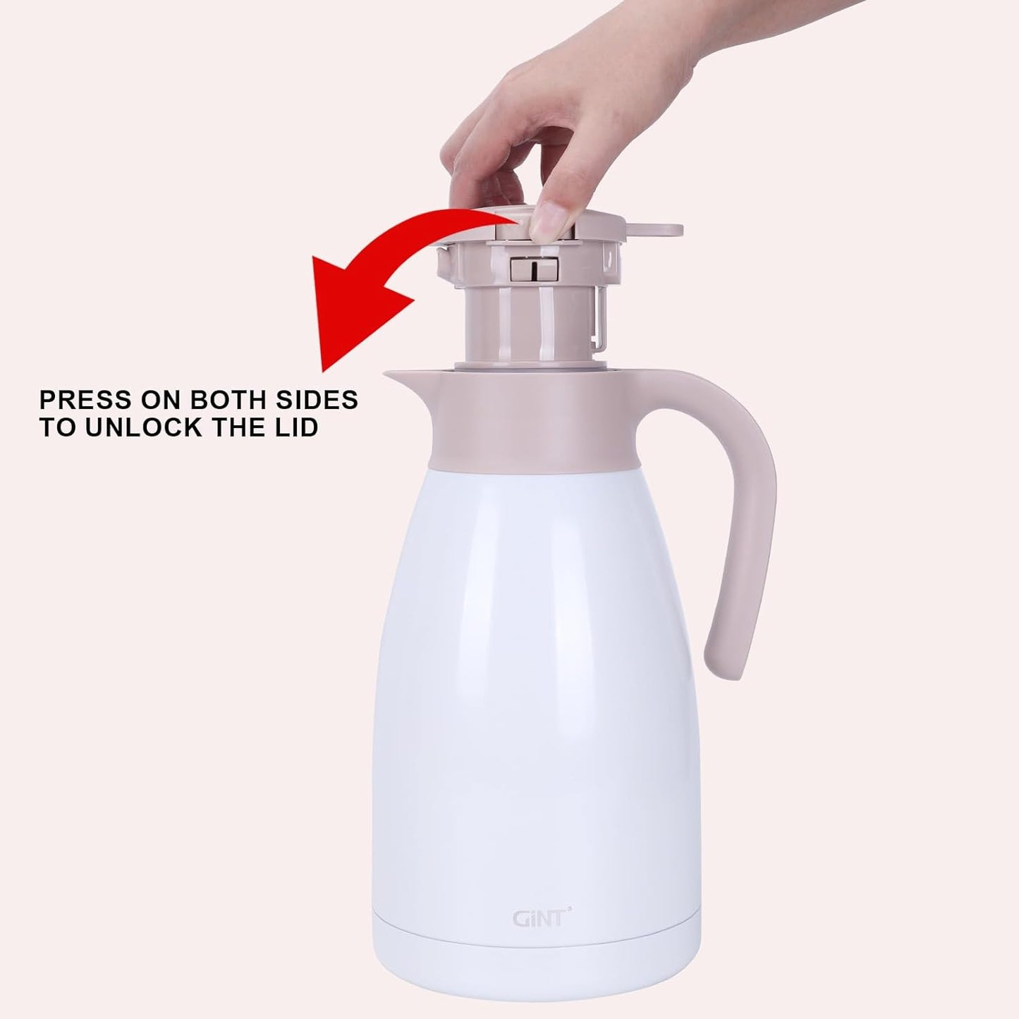 GiNT 2.2L / 74Oz Thermal Coffee Carafe, Insulated Stainless Steel Coffee Carafes for Keeping Hot/Double Walled Vacuum Thermal Carafe (White)