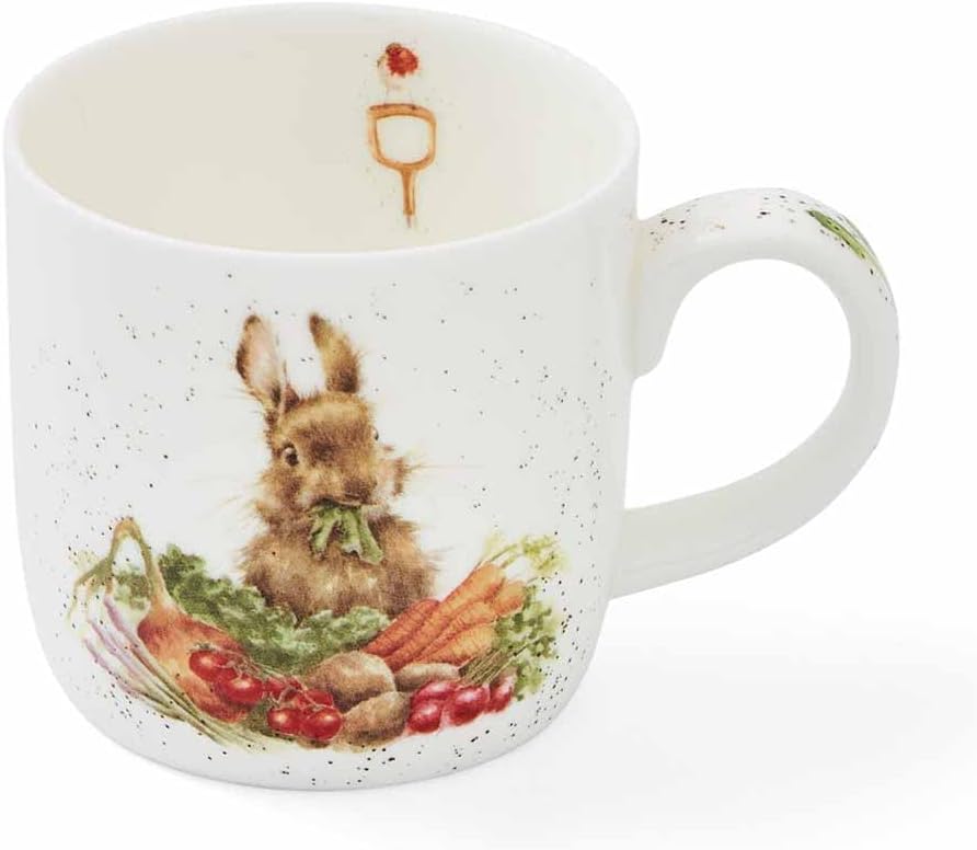 Royal Worcester Wrendale Designs 14 oz Mug, Grow Your Own with Bunny Illustration - Floral Animal Mug for Cottagecore Kitchens - Microwave, Dishwasher, Freezer Safe Fine Bone China Drinkware