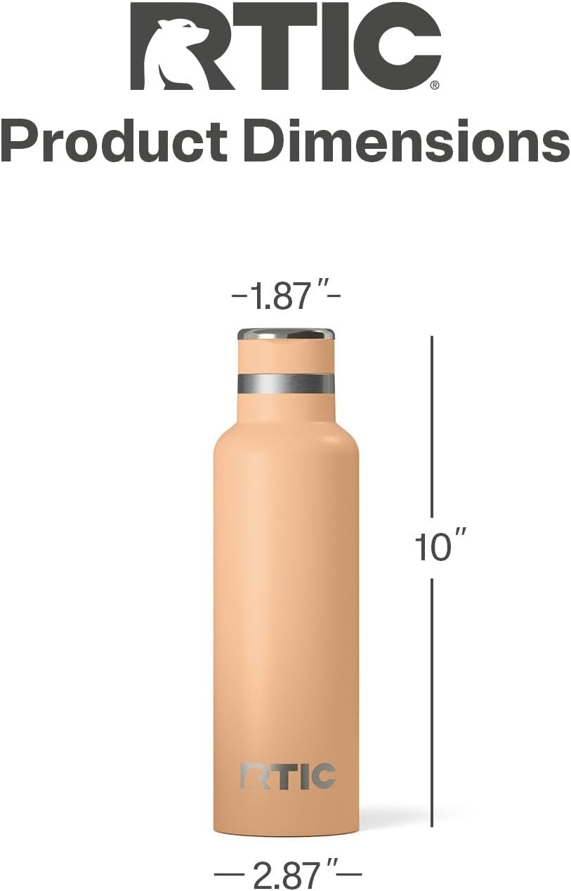 RTIC 20oz Journey Bottle Metal Stainless Steel Vacuum Insulated, BPA Free, Reusable, for Water, Hot and Cold Drinks, Travel, Sports, Camping, Peach Tea