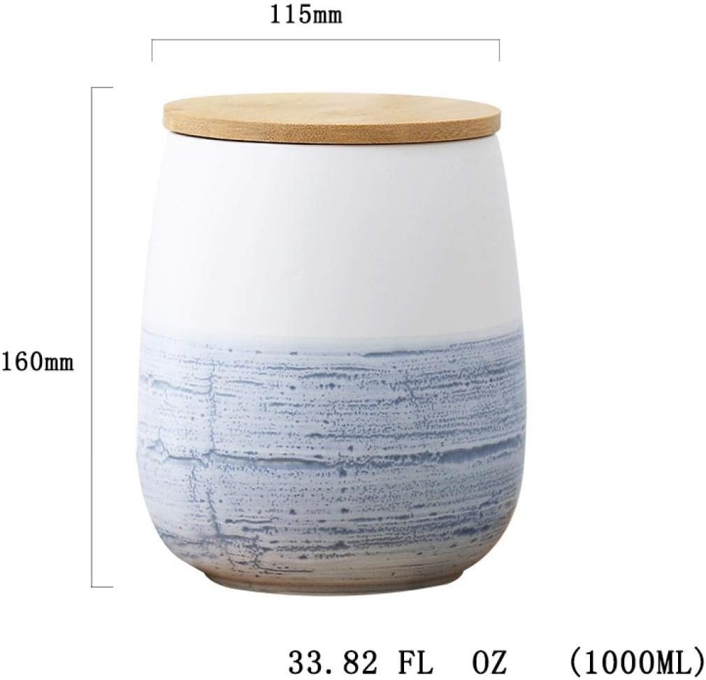 Food Storage Jar White Ceramic Food storage canister with Airtight Wooden Lid for serving Coffee, Tea, Sugar, Spice and More (1000ml)