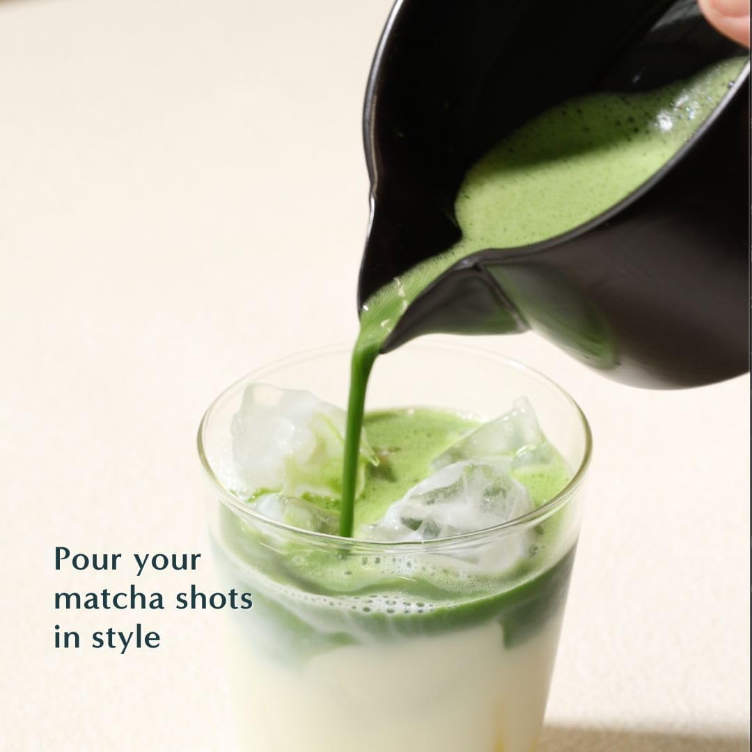 Naoki Matcha Traditional Ceramic Chawan Matcha Tea Bowl with Pour Spout Set - Hand Made Ceramic with Black Matte Glaze - For Perfectly Whisked Matcha Green Tea (18 Ounce)