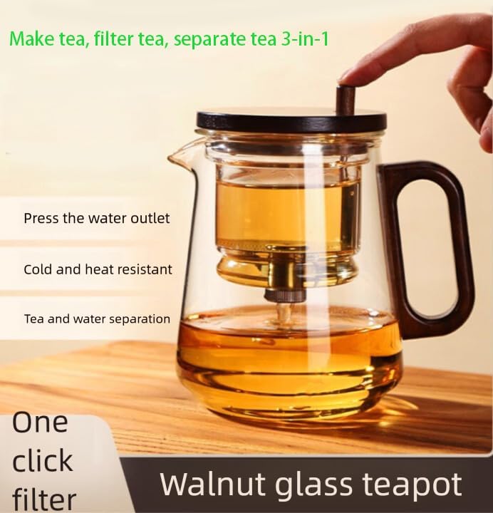 Glass Teapot with Removable Infuser, Loose Leaf Tea Brewing (Half circle shaped handle)