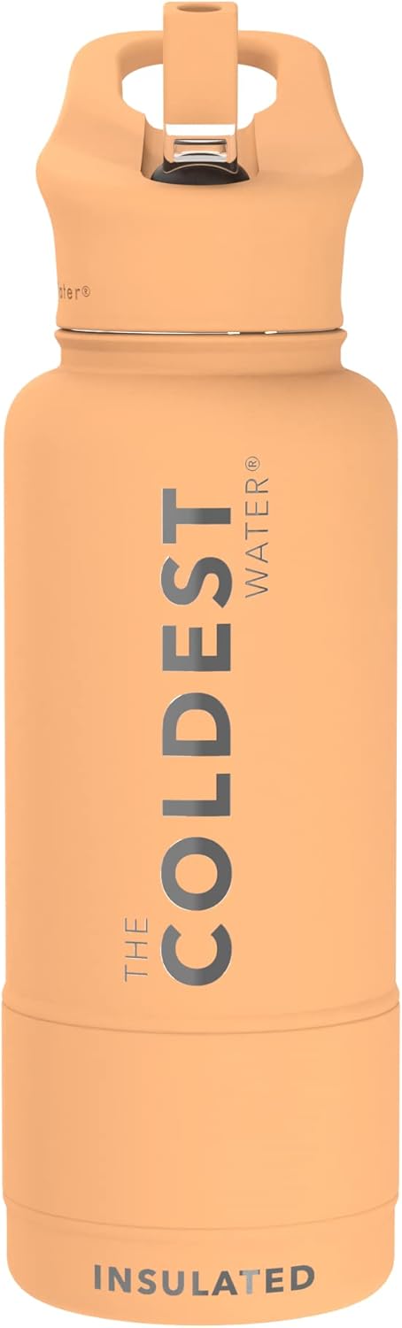 Coldest Insulated Water Bottle with Straw Lid - Stainless Steel Metal Insulated Bottle for Men & Women (Sahara Peach, 32 oz)