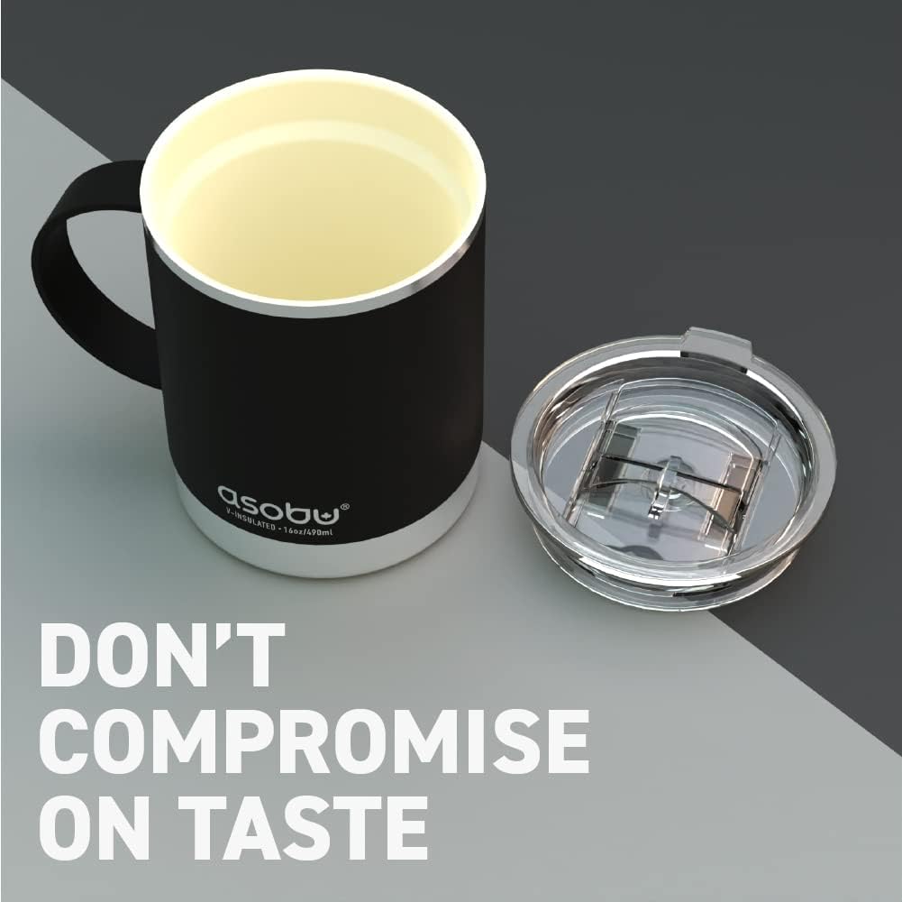 asobu Ultimate Ceramic Travel Mug, 12oz Insulated Stainless Steel Coffee Cup with Handle & Splash-Resistant Lid, Ceramic Lined for Pure Taste, BPA-Free, Double-Wall Vacuum for Hot Drinks