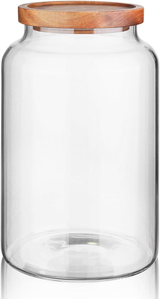 Labina Glass Storage Container Airtight Food Jars Kitchen Canister with Wood Lids, 88 Oz Wide Mouth Pantry Organization Glass Jar for Flour, Sugar, Cookie, Spagetti, Nuts and Candy