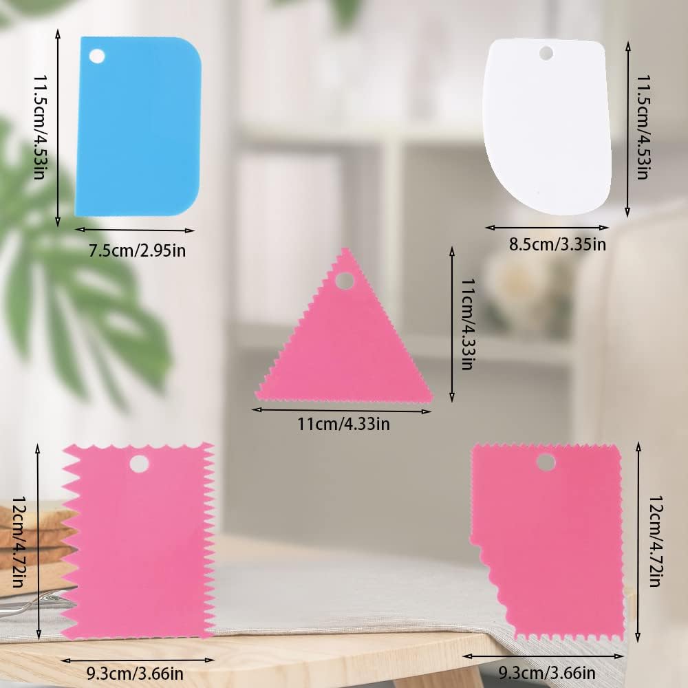 Cake Smoother Scraper Dough Scraper Tools Set,Cake Icing Scraper Smoother,Reusable Bread Cream Pizza Cutter,Flexible Plastic Pastry Cutter,For Baking Cake Edge Stripe Decorating Comb(5Pcs,Multicolor)