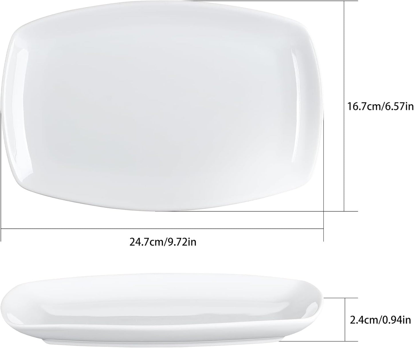 Ceramic Serving Platter Set, 4 Pcs 10 inch Rectangular Serving Tray for Entertaining at Parties and Weddings, White Platter Rectangular Dishes Dinner Plates for Appetizer Meat Bread Dessert and Sushi