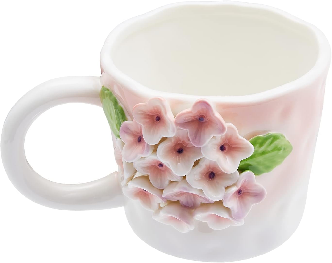 3D Flower Coffee Mug Pink Hydrangea Ceramic Cup,12 oz Cute Handmade Mugs,Christmas Birthday Surprise for Friends Family or Flower Lovers (Pink Hydrangea)