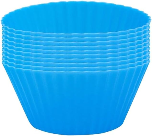AKOAK Reusable Silicone Non-stick Baking Cups, Cake Molds, Kitchen Baking Cooking Accessories, DIY Cake Making Tools - Pack of 10 (Blue)