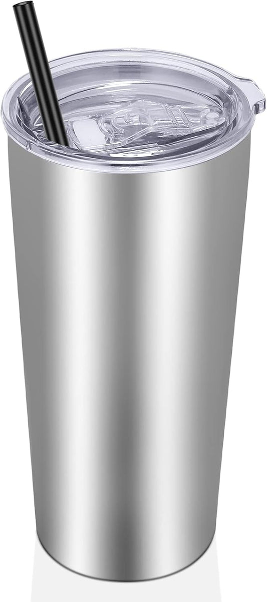 VEGOND 20oz Tumbler Bulk with Lid and Straw 1 Pack, Stainless Steel Vacuum Insulated Tumbler, Double Wall Coffee Cup Travel Mug, Stainless Steel