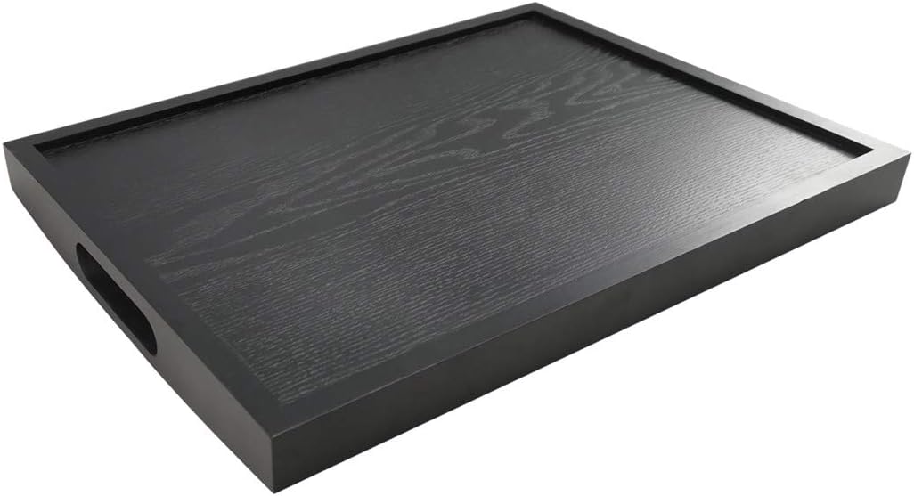 DILLMAN Serving Tray Large Black Wood Rectangle Food Tray Butler Tray Breakfast Tray with Handles (Medium)