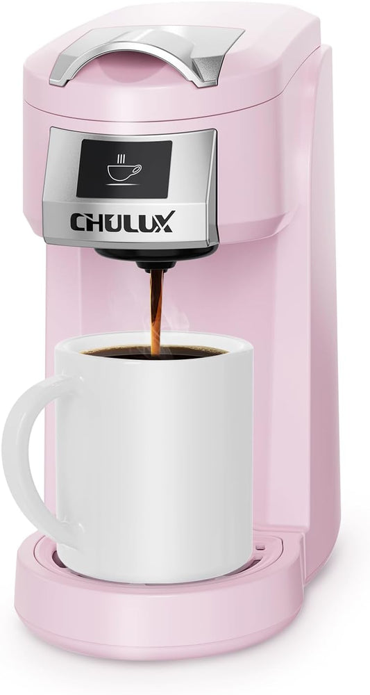 CHULUX Classic Single Serve Coffee Maker for K Cup, One Button Easy Coffee Machine for Office, RV, Travel and Dorm, Pink