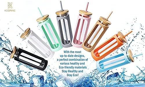 Kodrine 20oz Glass Tumbler with Straw and Lid, Iced Coffee Cups with Bamboo Lids, Glass Cups for Cold Drinks, Smoothie Cup with Silicone Sleeve for Travel, Work, BPA FREE-Oatmeal