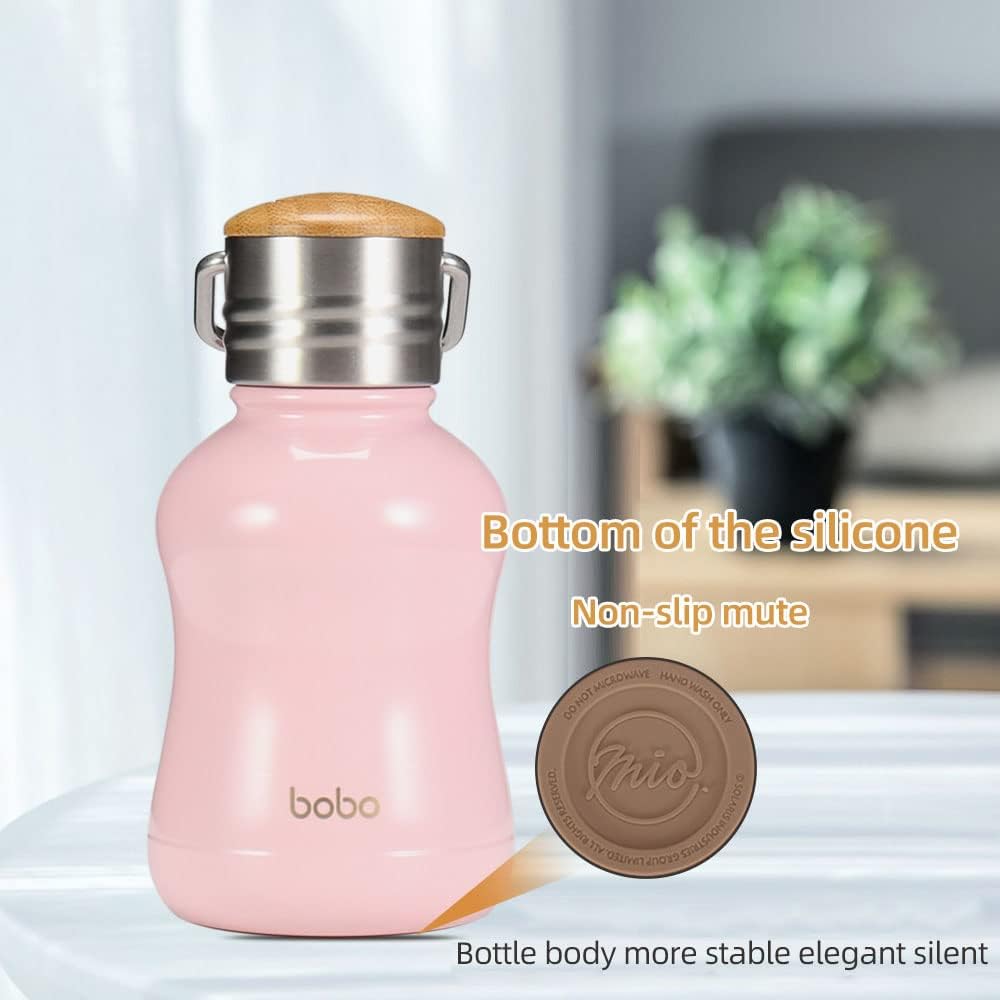 YOHKOH Mini Vacuum Insulated Water Bottle With Bamboo Lid - Stainless Steel Thermos Water Bottle for Women Girls Kids, Metal Sports Hot and Cold Water Bottle Leak-Proof BPA-Free (6.4oz,Pink)