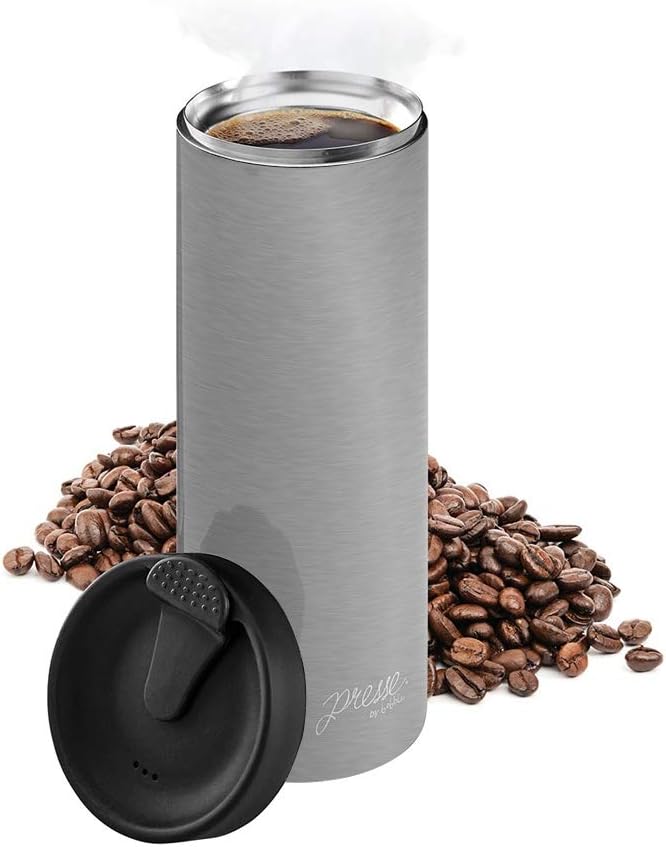 bobble French Coffee Presse, On-The-Go use, Quick Brew, Slim Design, Triple Wall Insulation, 14 oz (Stainless Steel)