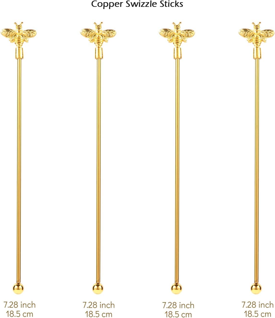 4Pcs Bumble Bee Cocktail Stirrers Swizzle Sticks Stainless Steel 7.5" Coffee Beverage Stir Sticks with Gold Decor Top for Mixing Cocktail, Hot Cocoa, Creamer
