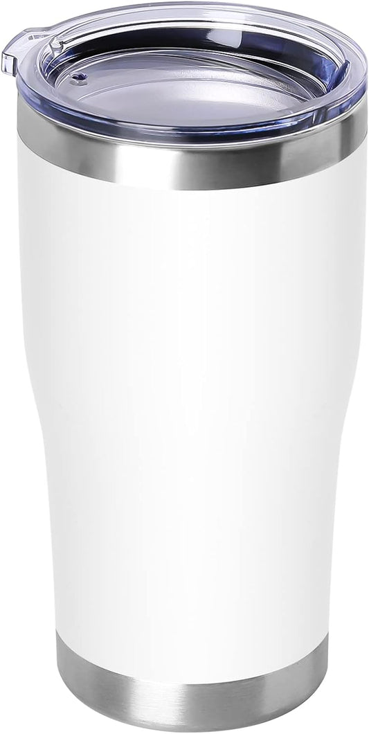 DOMICARE 20oz Tumbler with Lid Stainless Steel Tumblers Bulk, Double Wall Vacuum Insulated Coffee Travel Mug Powder Coated Tumbler, White