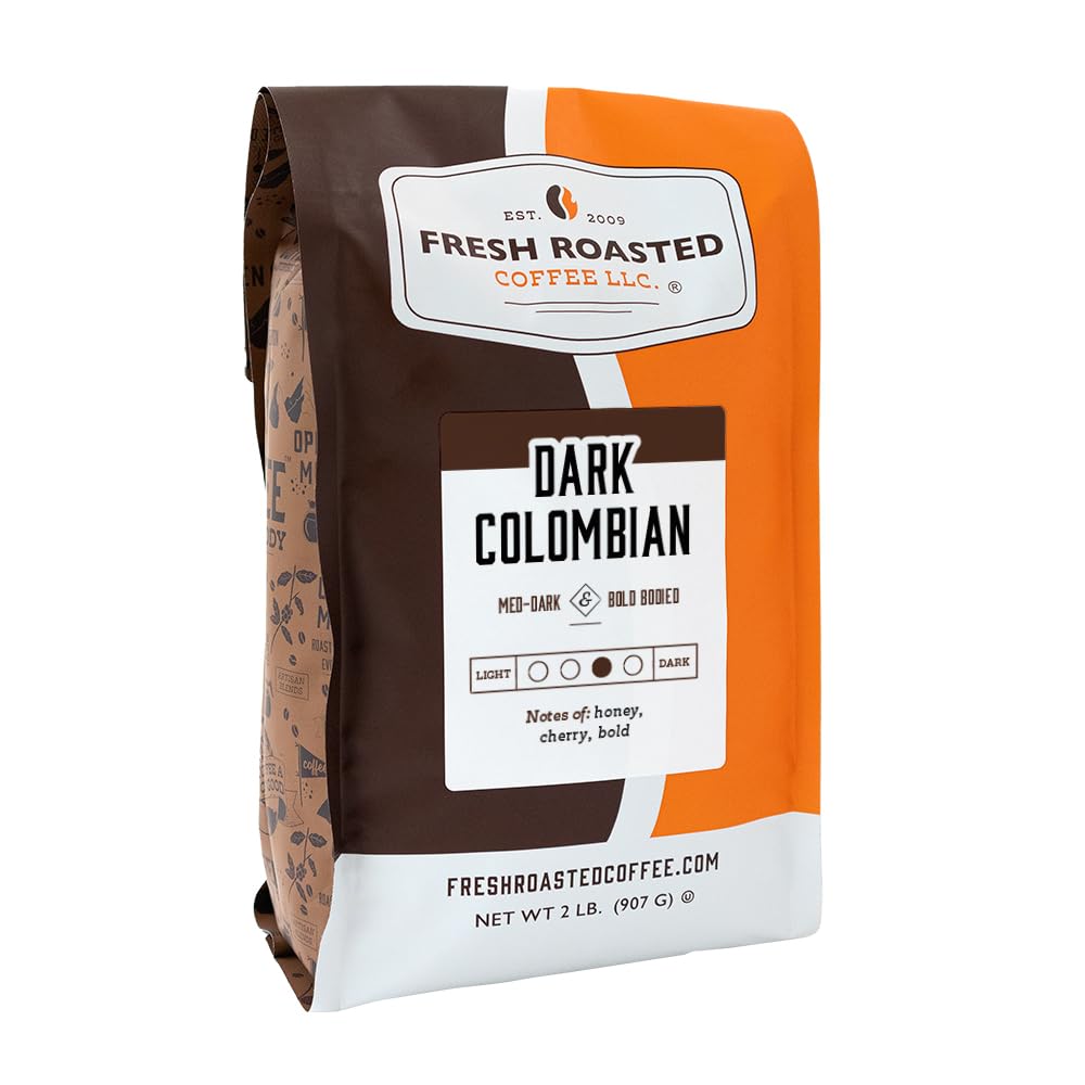 Fresh Roasted Coffee, 100% Dark Colombian, 2 lb (32 oz), Med-Dark Roast, Whole Bean, Kosher