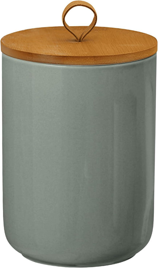 Large Ceramic Storage Jars, Modern Elegant Highly Polished Airtight Gorgeous Storage Canisters with Wooden Lid Food Storage Jar for Kitchen Spice Tea Vanilla Sugar Coffee Beans (Light grey)
