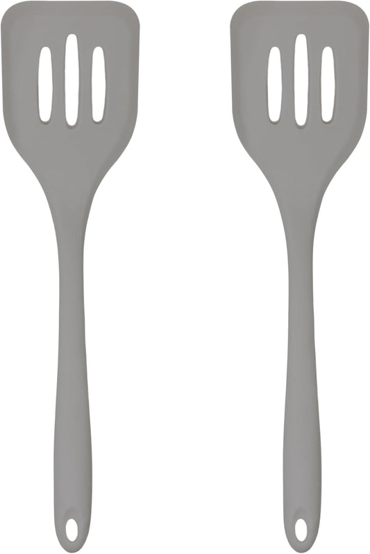 Silicone Slotted Turner Set – 2-Piece Set of Turner Spatulas for Eggs and Pancakes – Kitchen Tools and Accessories with Comfortable Handles, Heat-Resistant Utensils for Cooking & Baking – Grey
