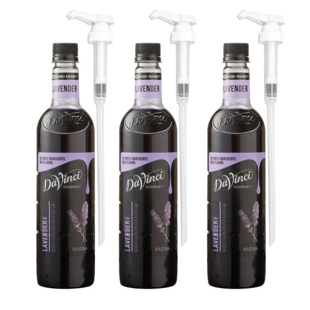 DaVinci Gourmet Lavender Syrup 25.4 Fl Oz (Pack of 3) + 1/4 Oz Syrup Pumps (Pack of 3)
