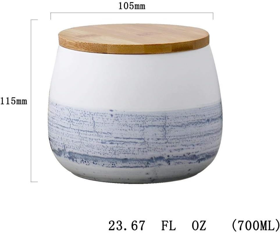 Food Storage Jar White Ceramic Food storage canister with Airtight Wooden Lid for serving Coffee, Tea, Sugar, Spice and More (700ml)